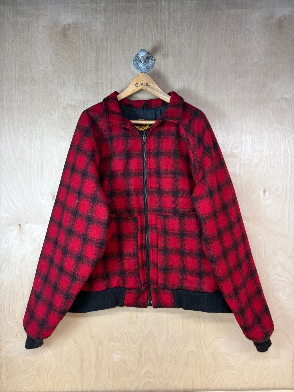 Woolrich Buffalo Plaid Red Wool Zip-Up Bomber Jacket